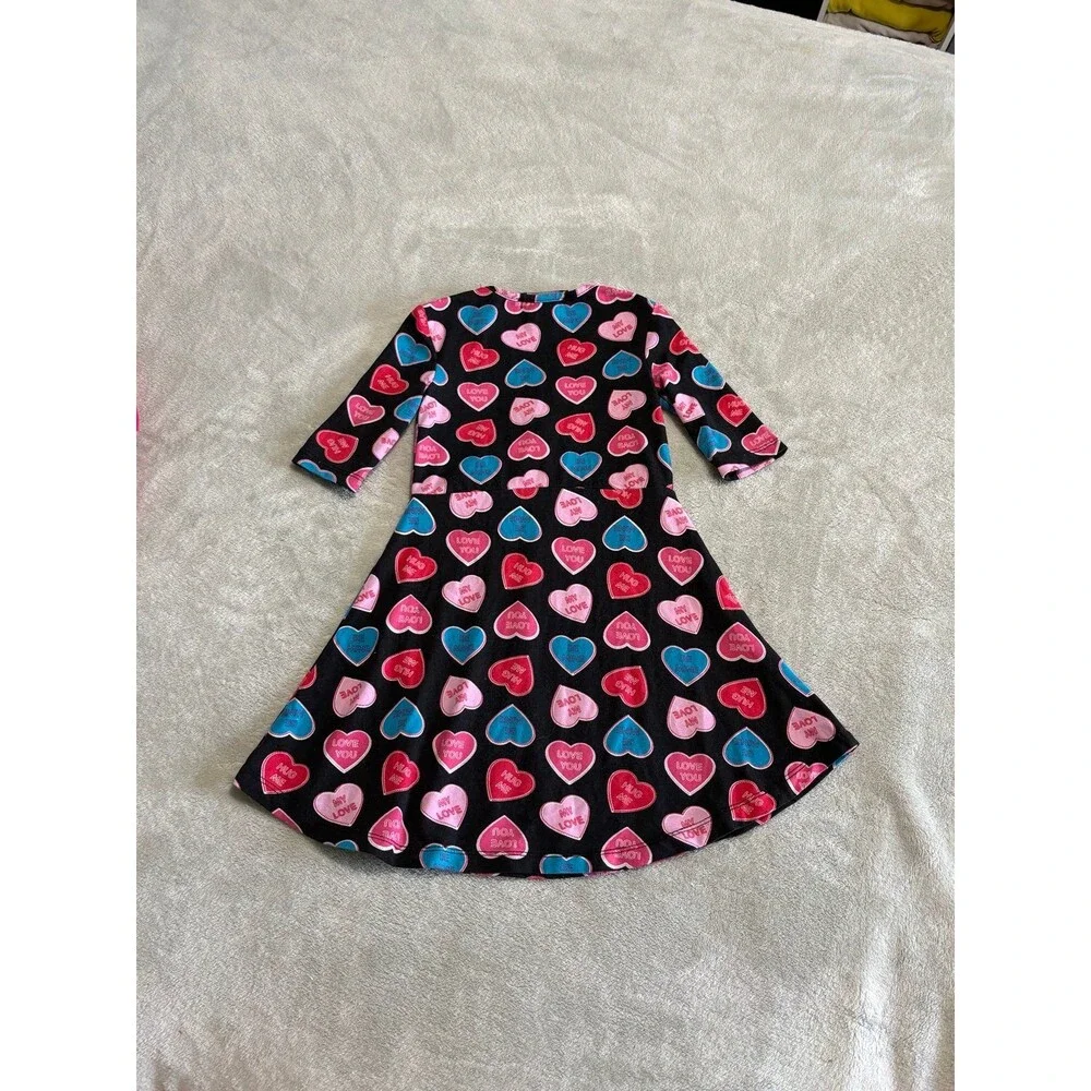 Girls set lot of 2 Heart Print Dresses White Black back to school playwear girly